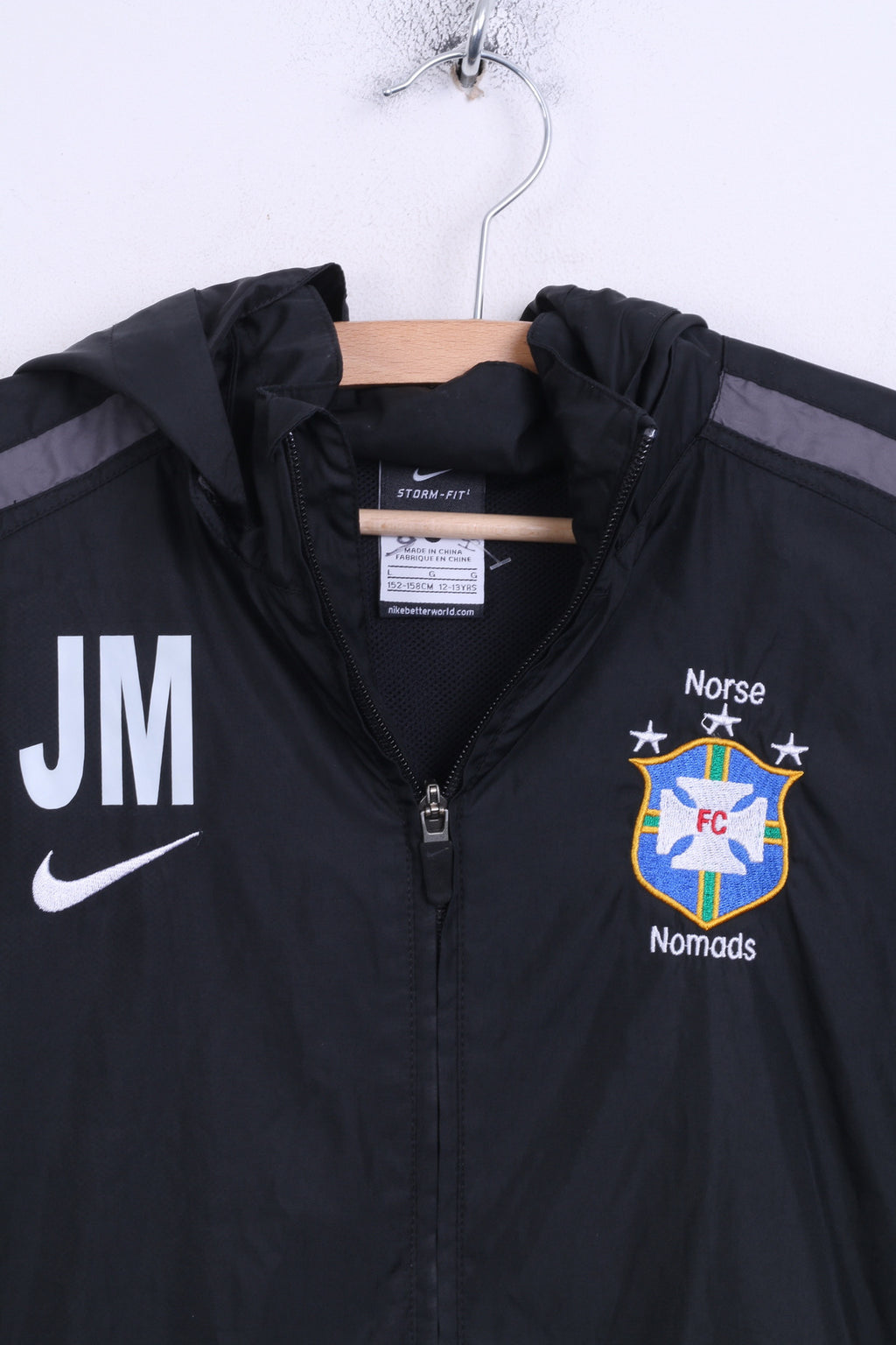 Nike Norse Nomads Boys L Track Top Jacket Black Hood Sport Football Club - RetrospectClothes