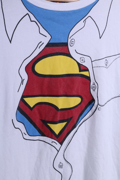 George Mens M T-Shirt White Cotton Superman  Graphic Crew Neck
