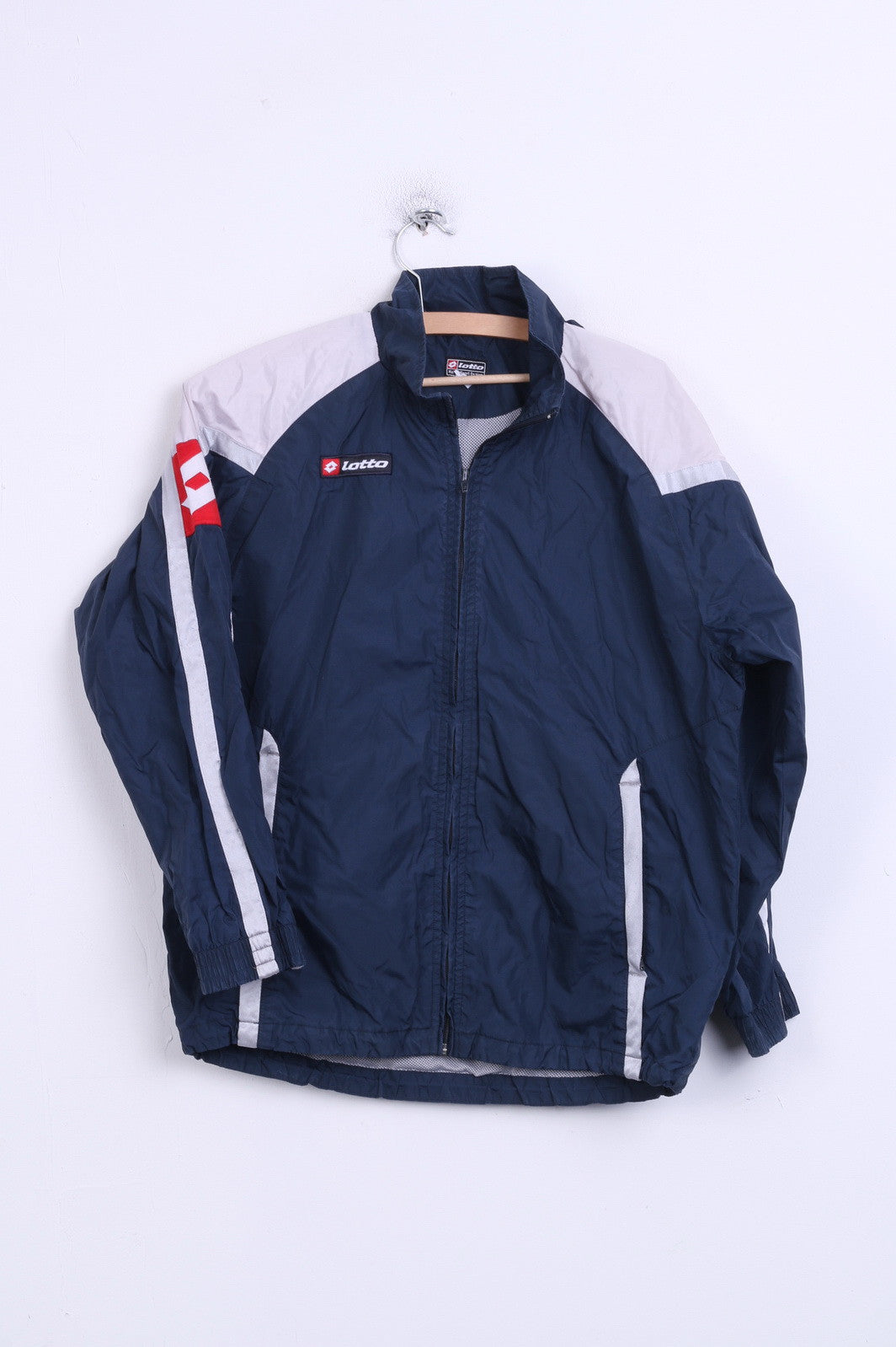 Lotto Boys L Track Top Jacket Navy Hood Sport Nylon Waterproof - RetrospectClothes