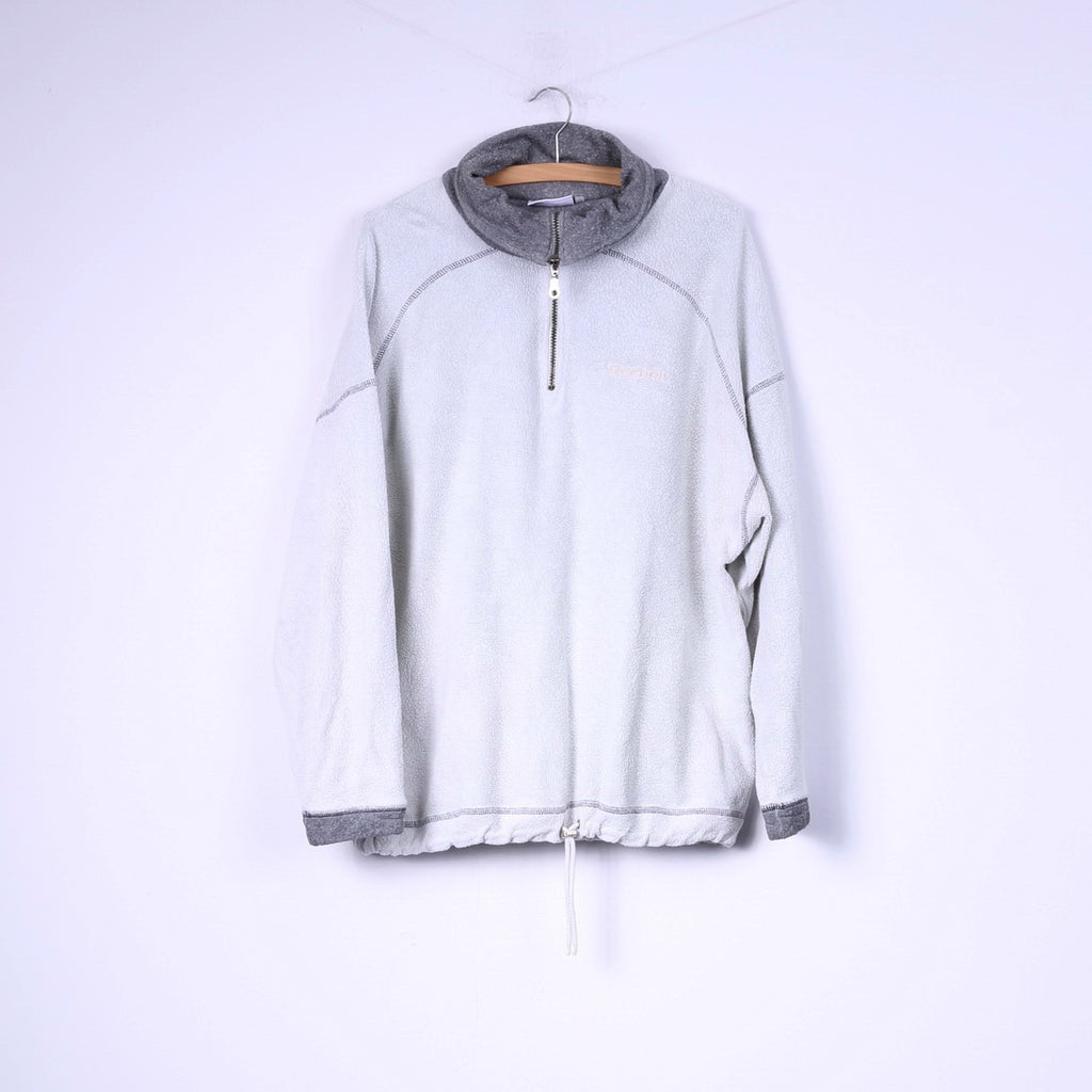 Reebok Mens L Sweatshirt Top Grey Zip Neck Sportswear Cotton