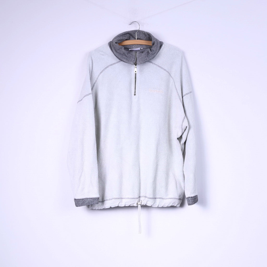 Reebok Mens L Sweatshirt Top Grey Zip Neck Sportswear Cotton