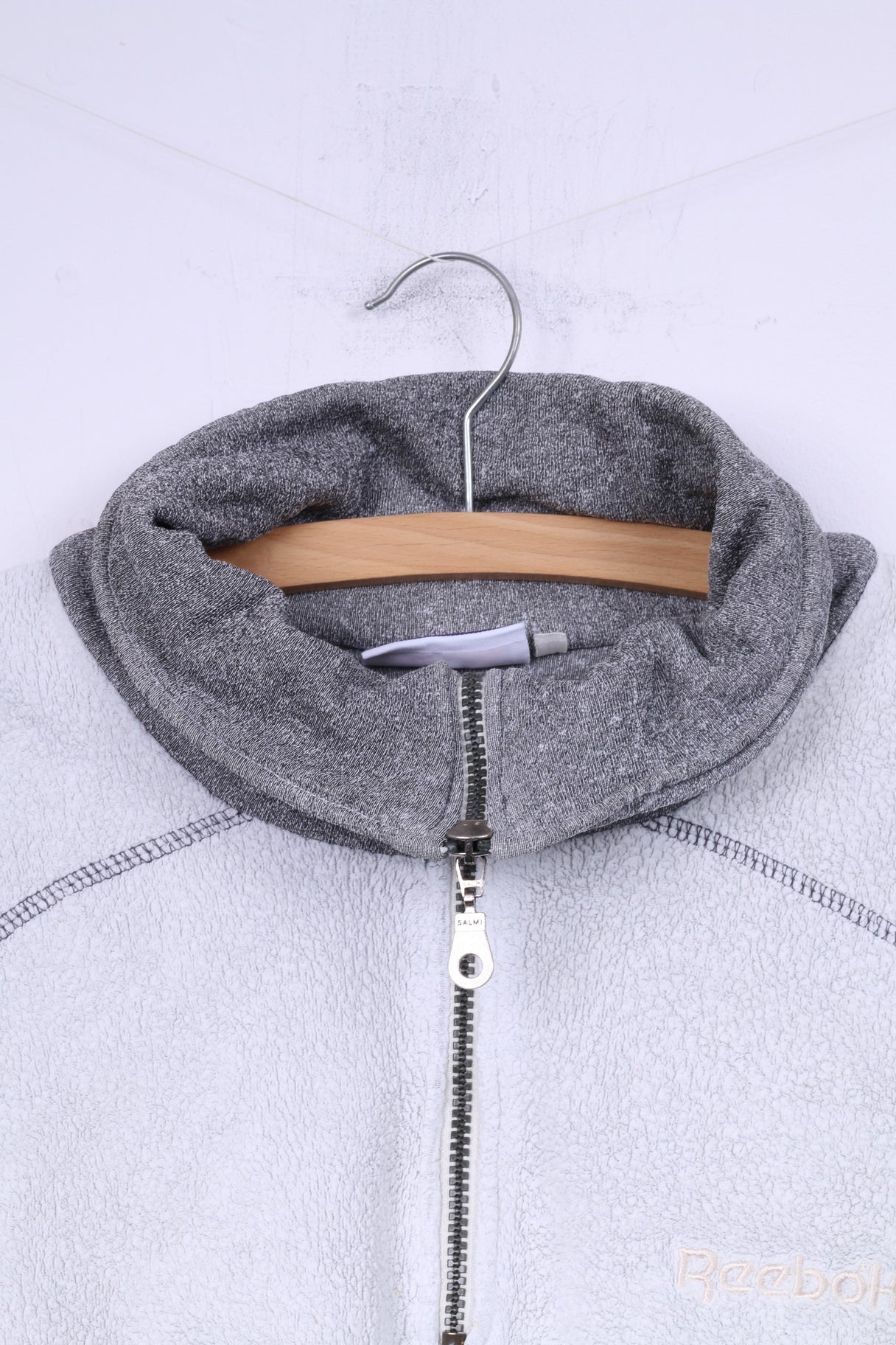 Reebok Mens L Sweatshirt Top Grey Zip Neck Sportswear Cotton