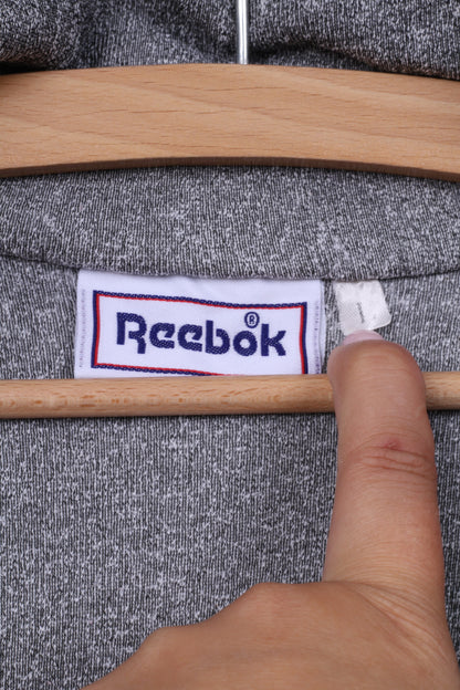 Reebok Mens L Sweatshirt Top Grey Zip Neck Sportswear Cotton
