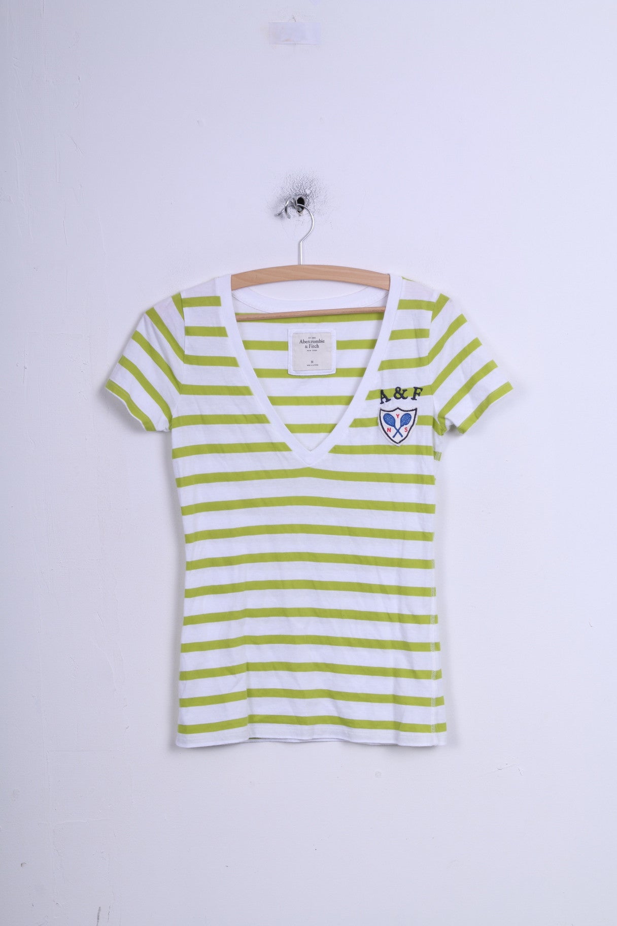 Abercrombie & Fitch Womens M Shirt Striped White V Neck Cotton