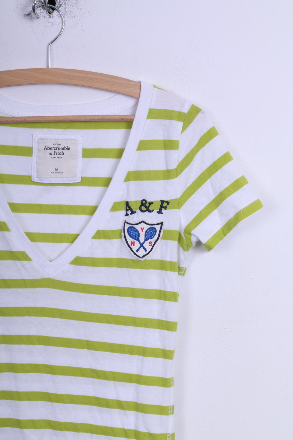 Abercrombie &amp; Fitch Chemise M Rayée Blanc Col V Coton Femme