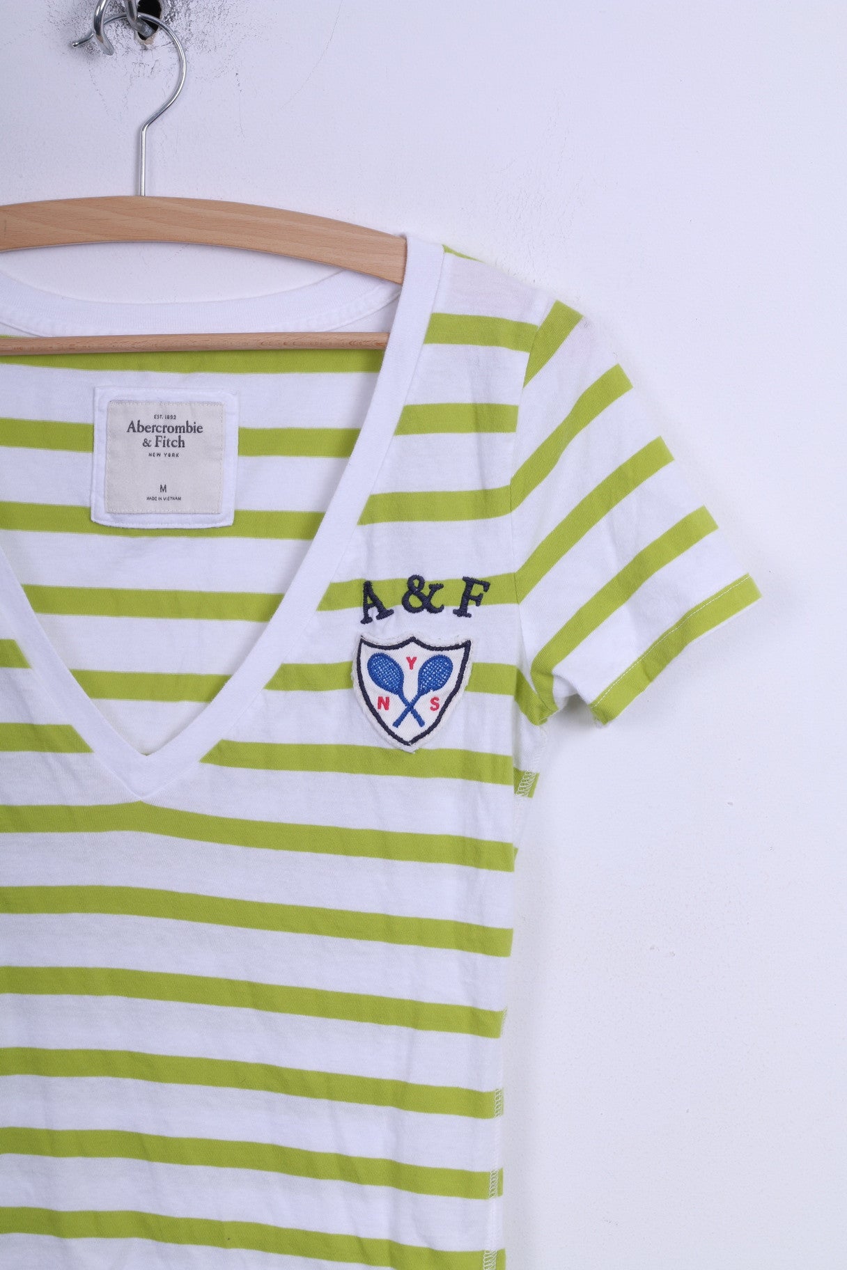 Abercrombie & Fitch Womens M Shirt Striped White V Neck Cotton