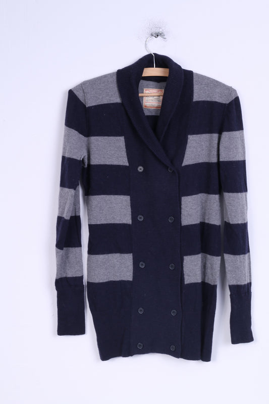 Replay Womens M Sweater Striped Blue Grey Buttoned Cardigan