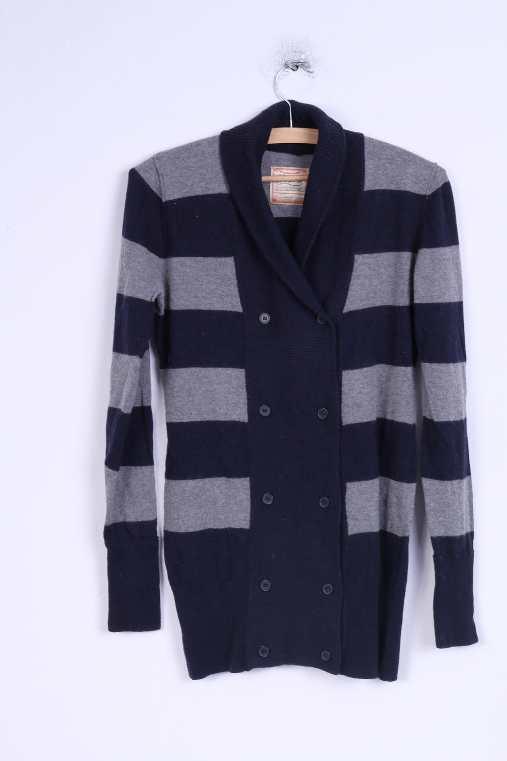 Replay Femme M Pull Rayé Bleu Gris Boutonné Cardigan