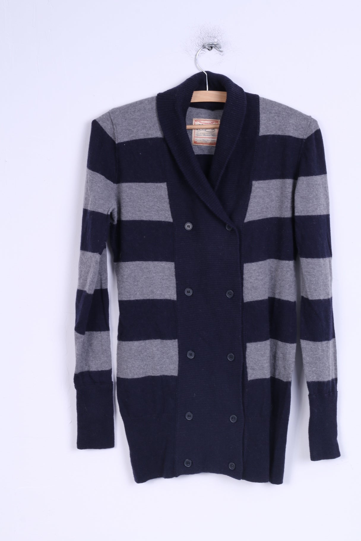 Replay Femme M Pull Rayé Bleu Gris Boutonné Cardigan