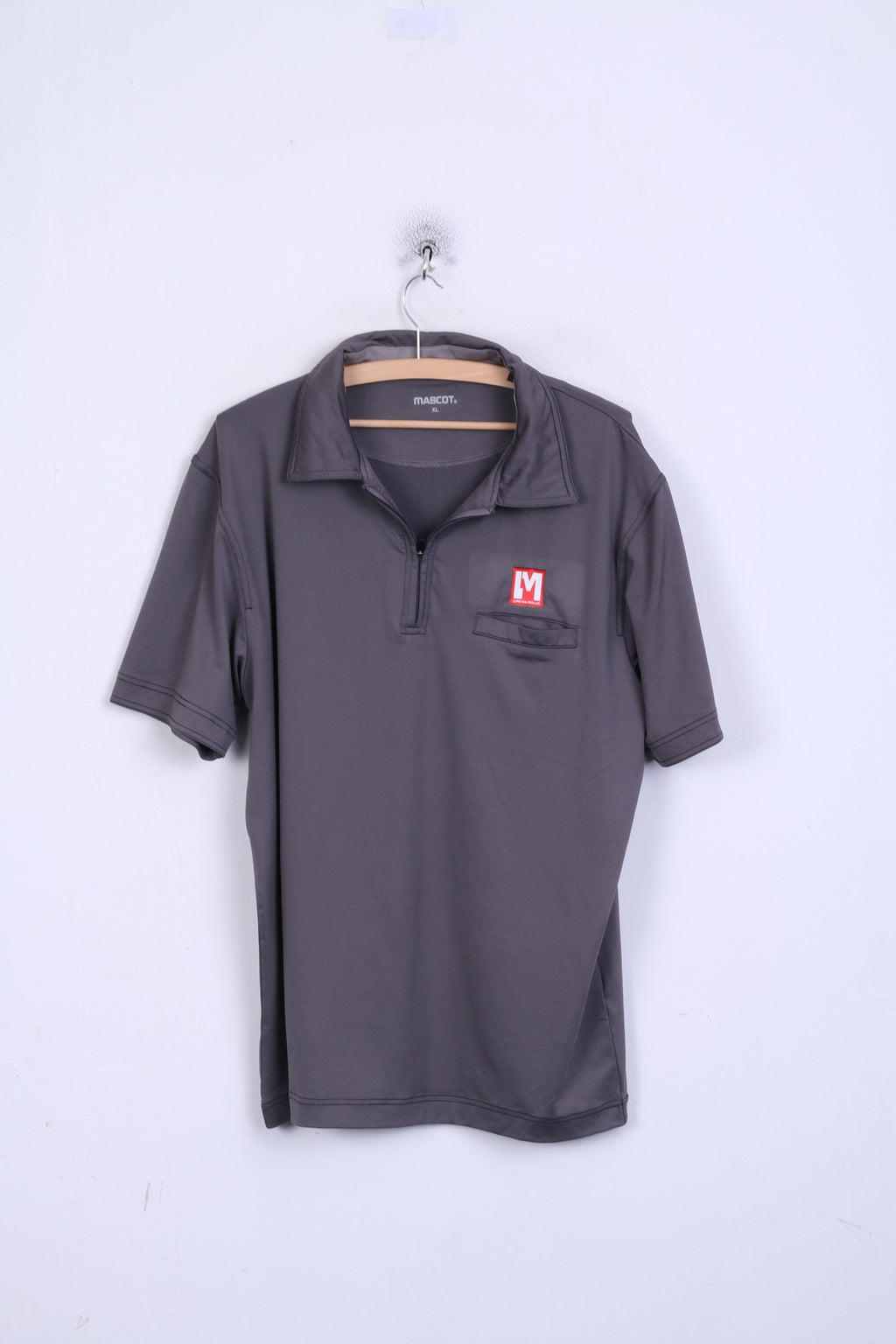 MASCOT Mens XL Polo Shirt Grey Zip Neck Short Sleeve