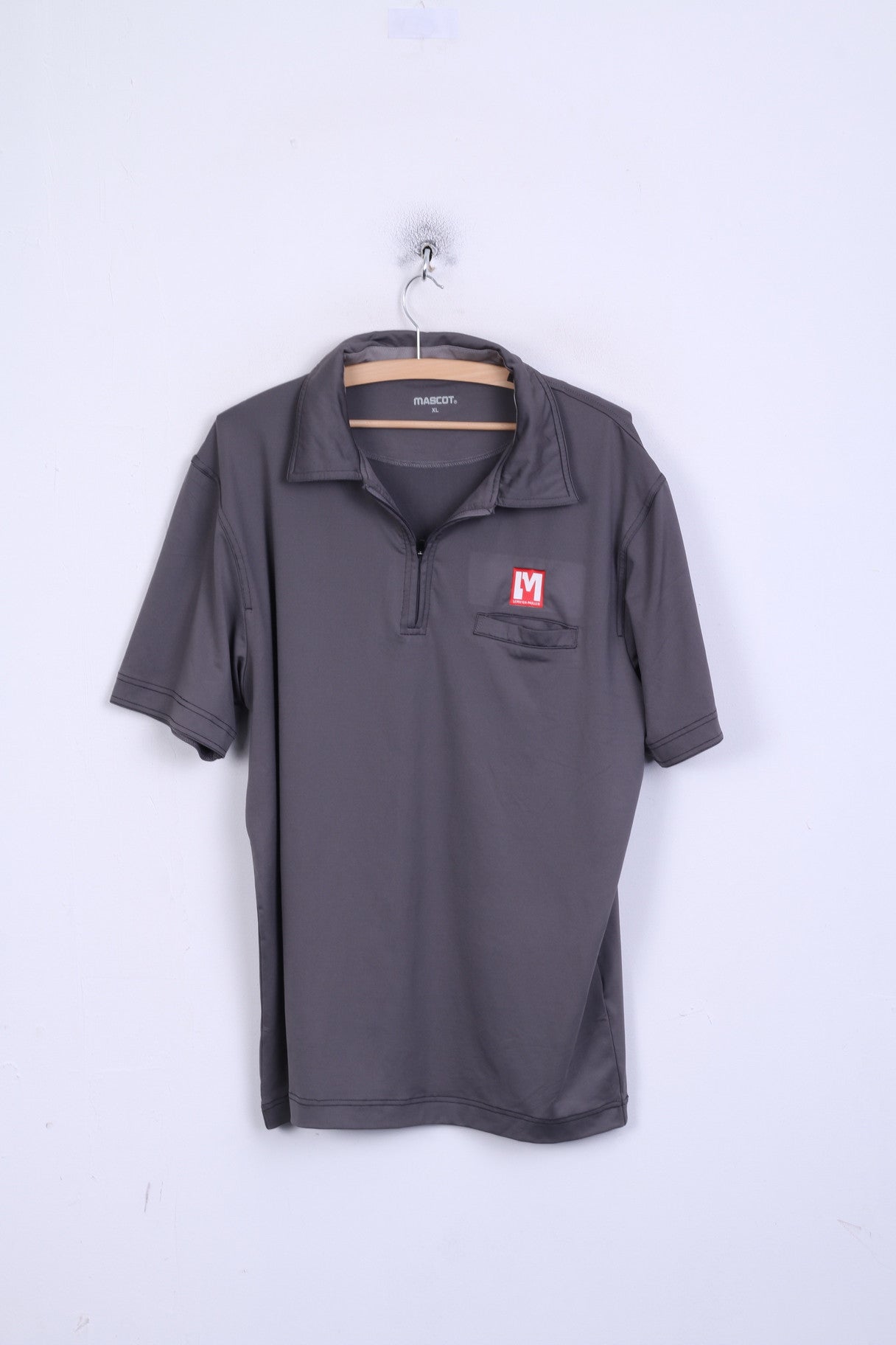 MASCOT Mens XL Polo Shirt Grey Zip Neck Short Sleeve