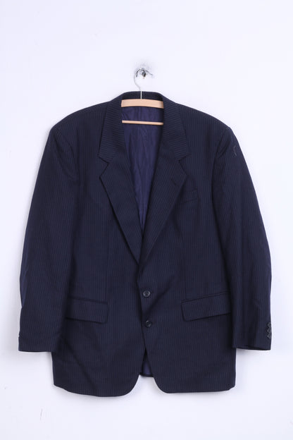 Devereaux Giacca blazer da uomo 44 XL in lana monopetto a righe blu scuro