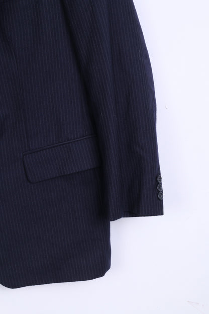 Devereaux Mens 44 XL Blazer Jacket Navy Striped Single Breasted Wool