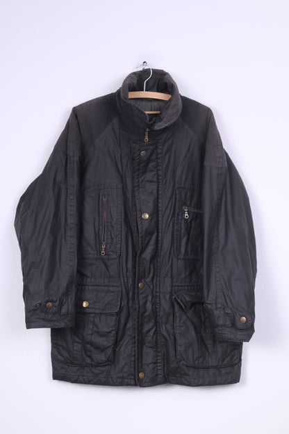 Ideroma Mens 52 XL Jacket Wax Cotton Black Full Zipper Raglan Sleeve