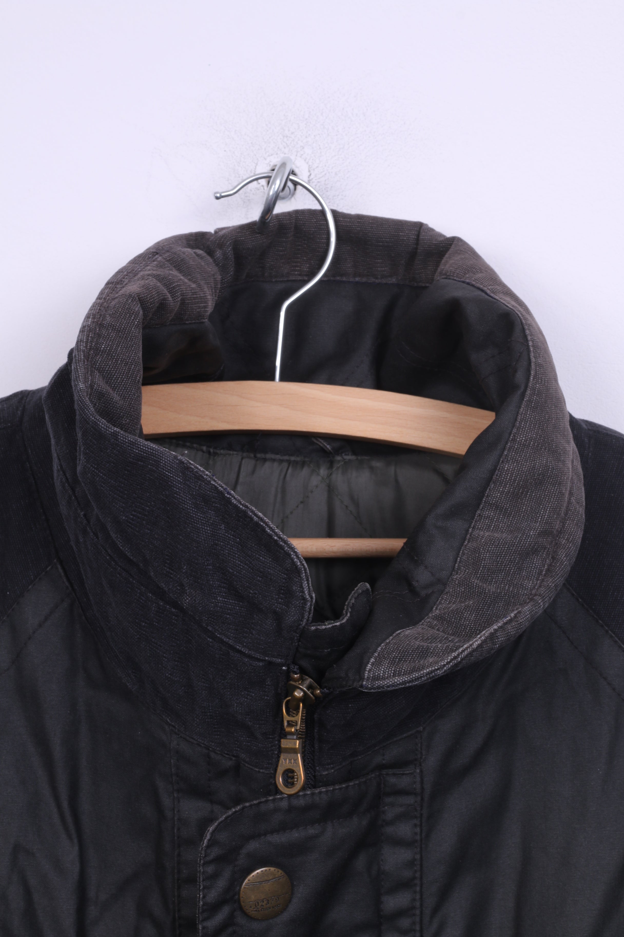 Giacca da uomo Ideroma 52 XL in cotone cerato nero con cerniera intera manica raglan