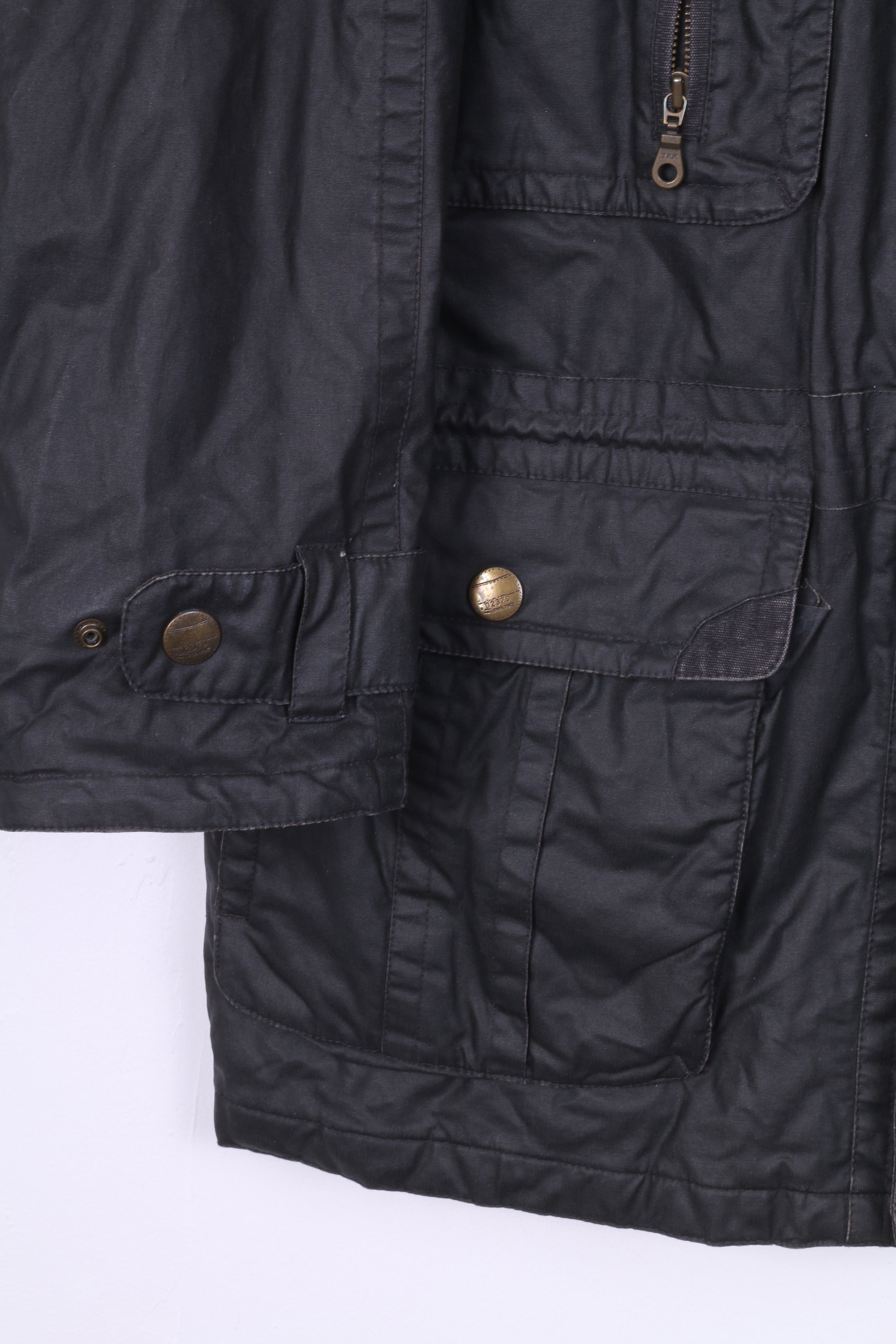 Giacca da uomo Ideroma 52 XL in cotone cerato nero con cerniera intera manica raglan