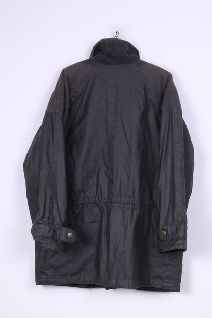 Ideroma Mens 52 XL Jacket Wax Cotton Black Full Zipper Raglan Sleeve