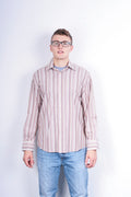 Racing Green Mens L Casual Shirt Striped Super Fine Cotton Brown Cotton - RetrospectClothes
