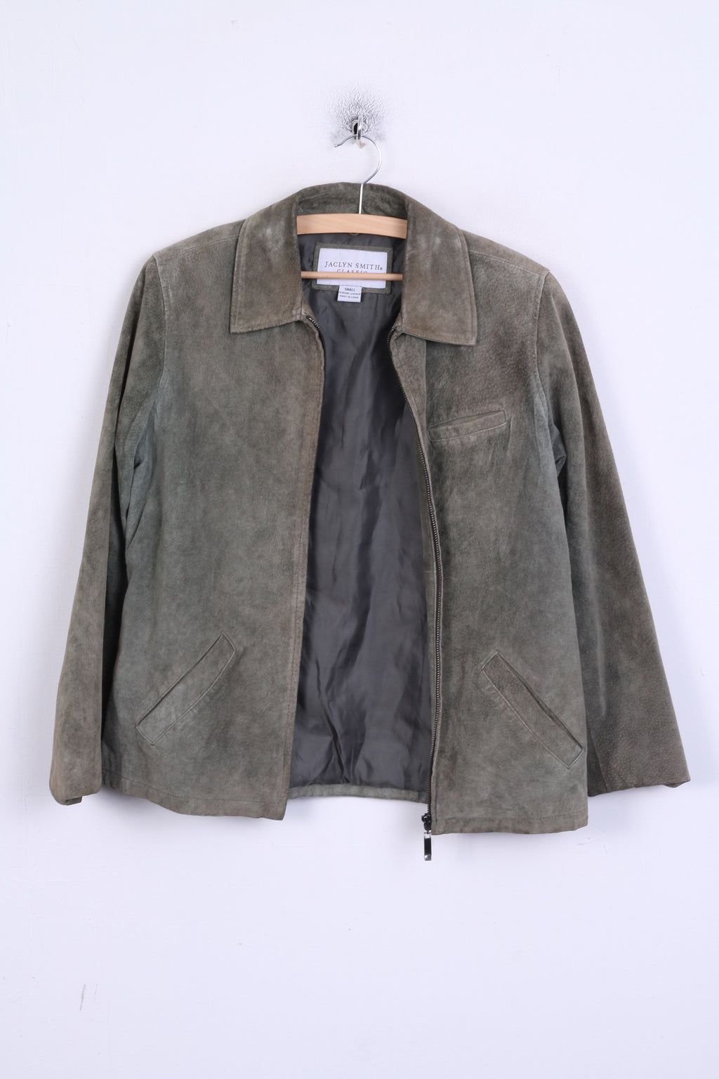 JACLYN SMITH Classic Womens S Jacket Leather Khaki Full Zip