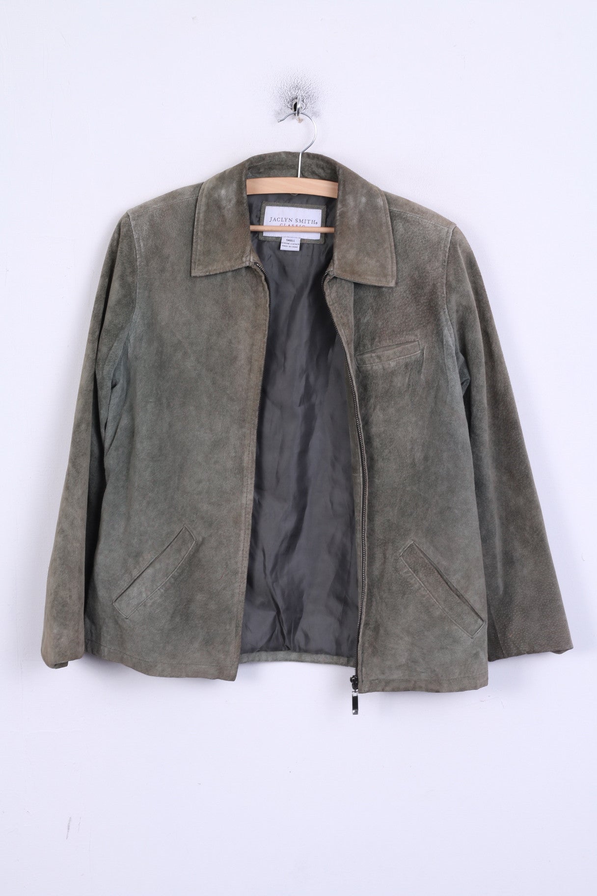 JACLYN SMITH Classic Womens S Jacket Leather Khaki Full Zip