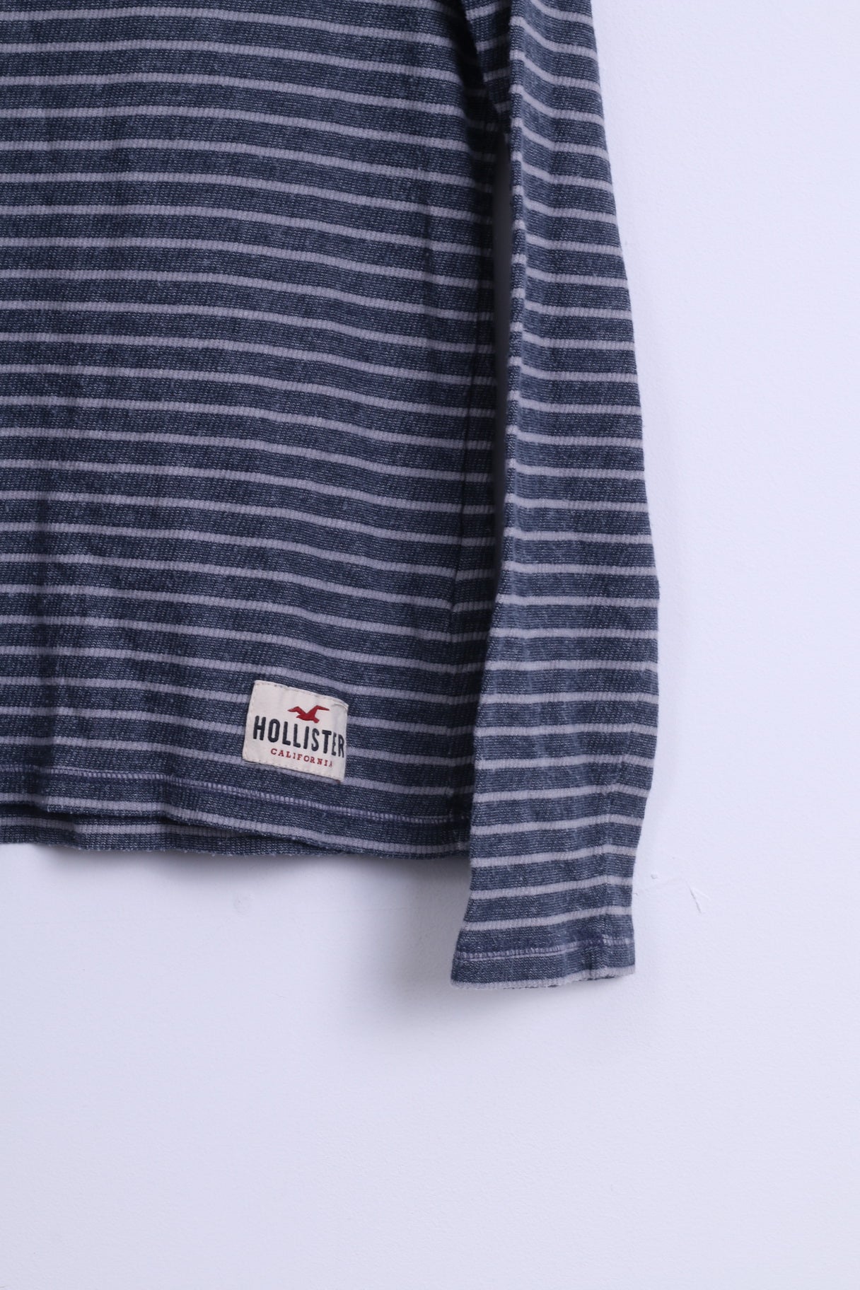 Camicia Hollister California M da donna, top elasticizzato a maniche lunghe in cotone a righe grigie