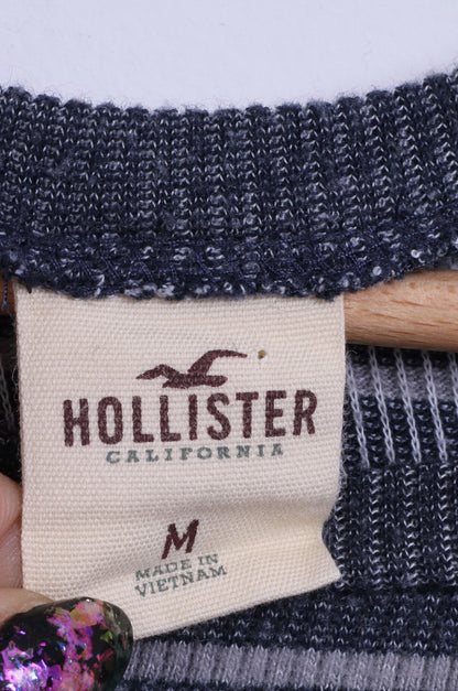 Hollister California Womens M Shirt Grey Striped Cotton Long Sleeve Stretch Top