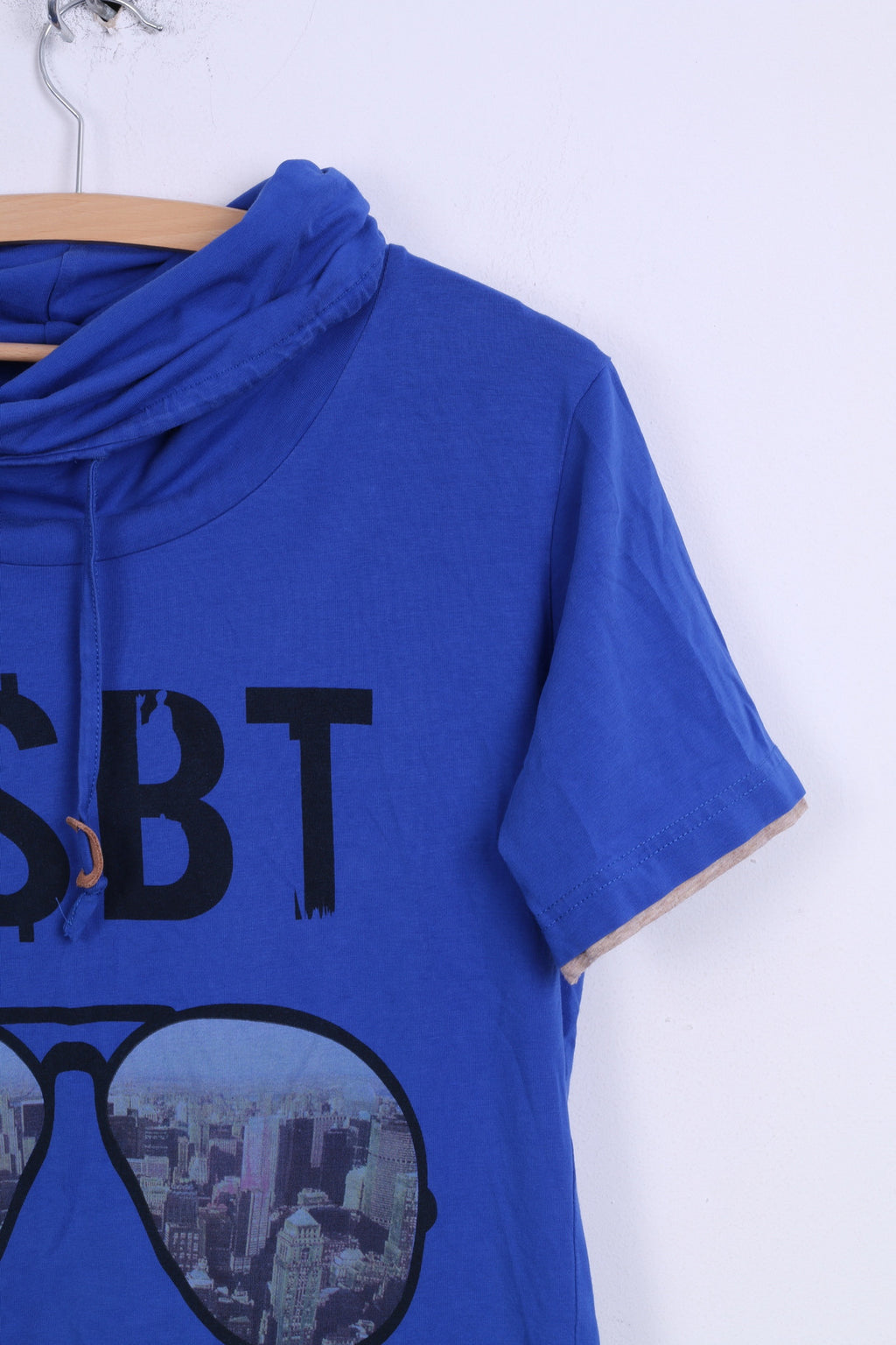 Arya Boy Chemise XL à col roulé pour homme en coton bleu marine à manches courtes