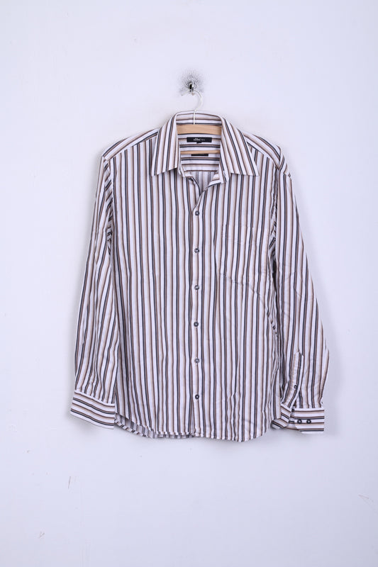 s.Oliver Mens M 39 Casual Shirt Brown Striped Cotton Long Sleeve