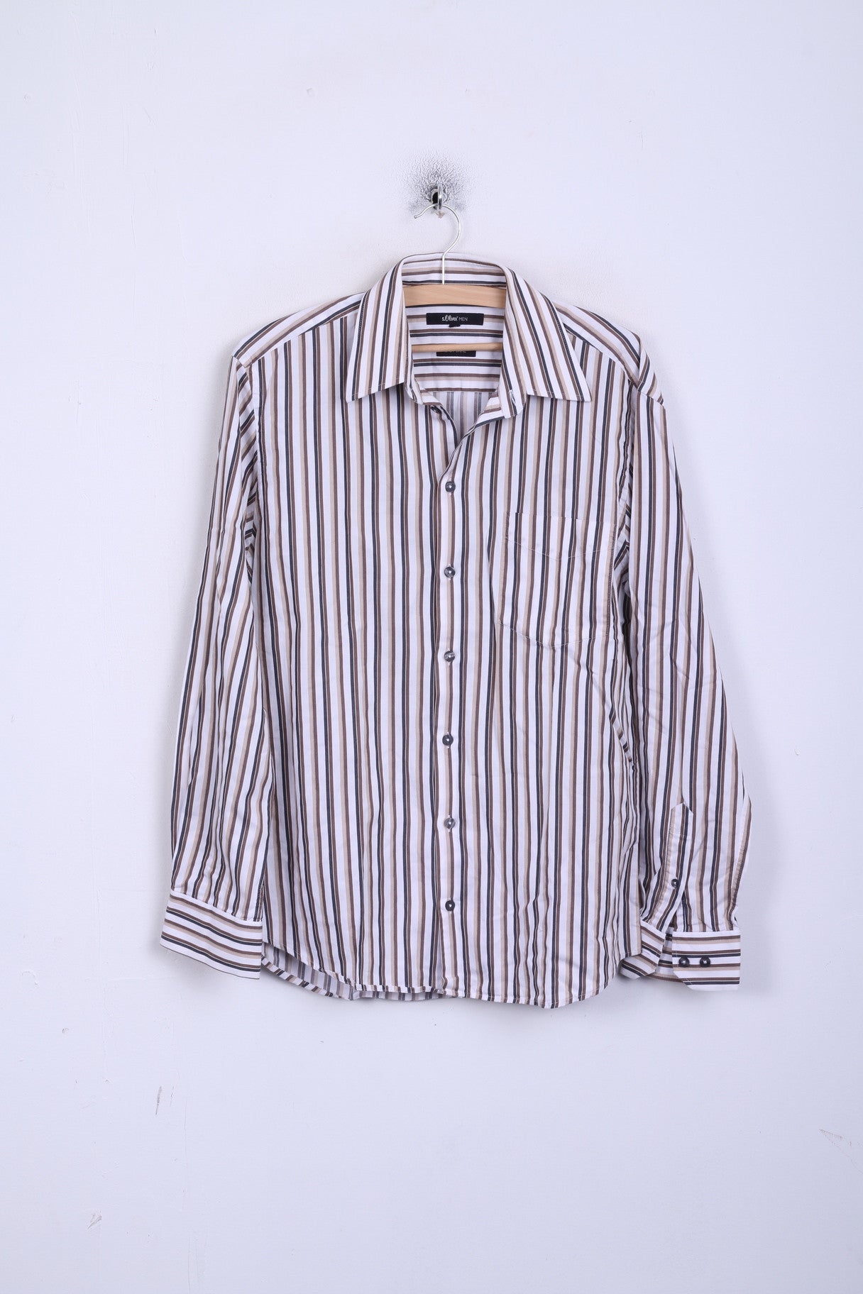 Camicia casual da uomo s.Oliver M 39 Manica lunga in cotone a righe marrone