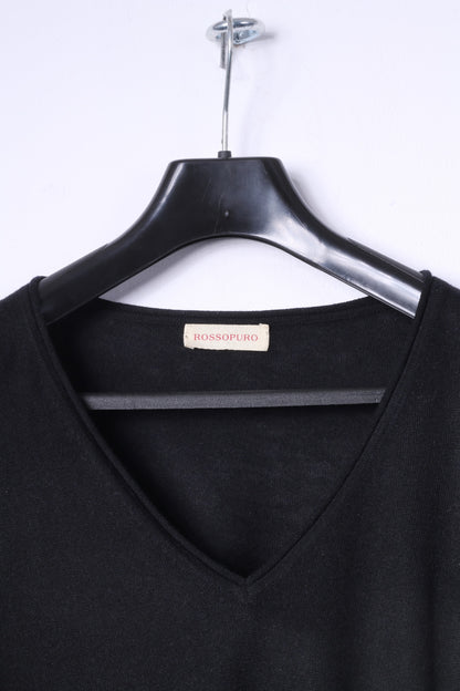 Rossopuro Pull léger classique à col en V pour femme Noir