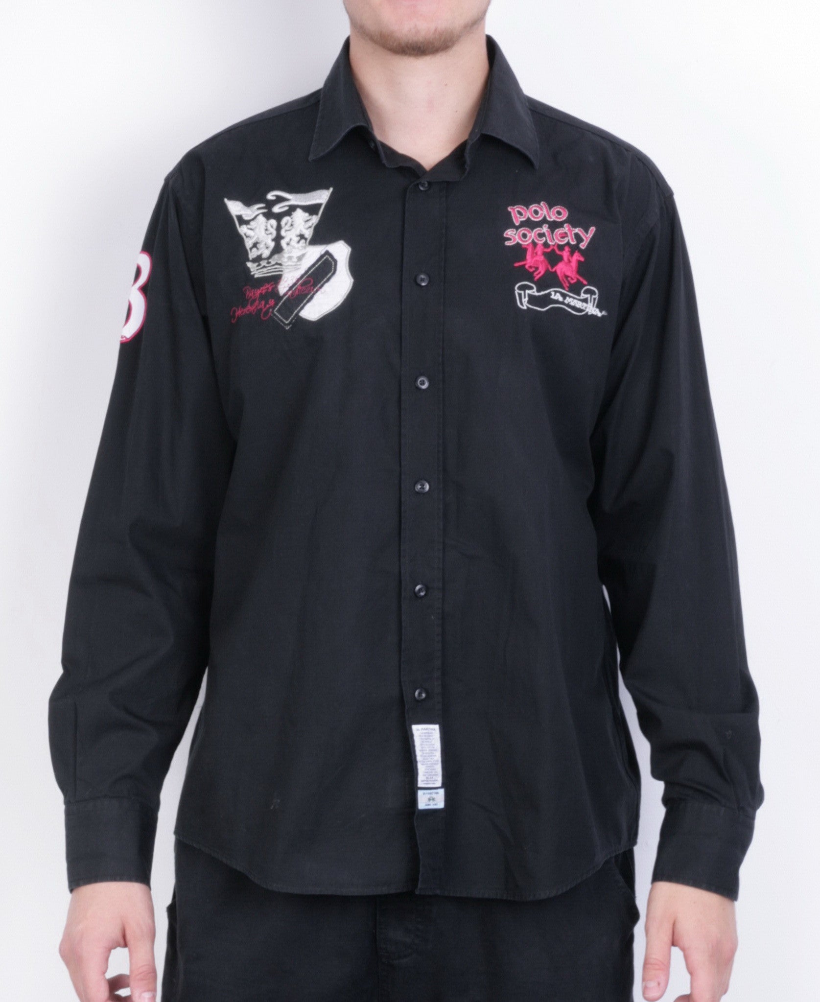 La Martina Mens 2XL Casual Shirt Black Cotton Polo Society XXL - RetrospectClothes
