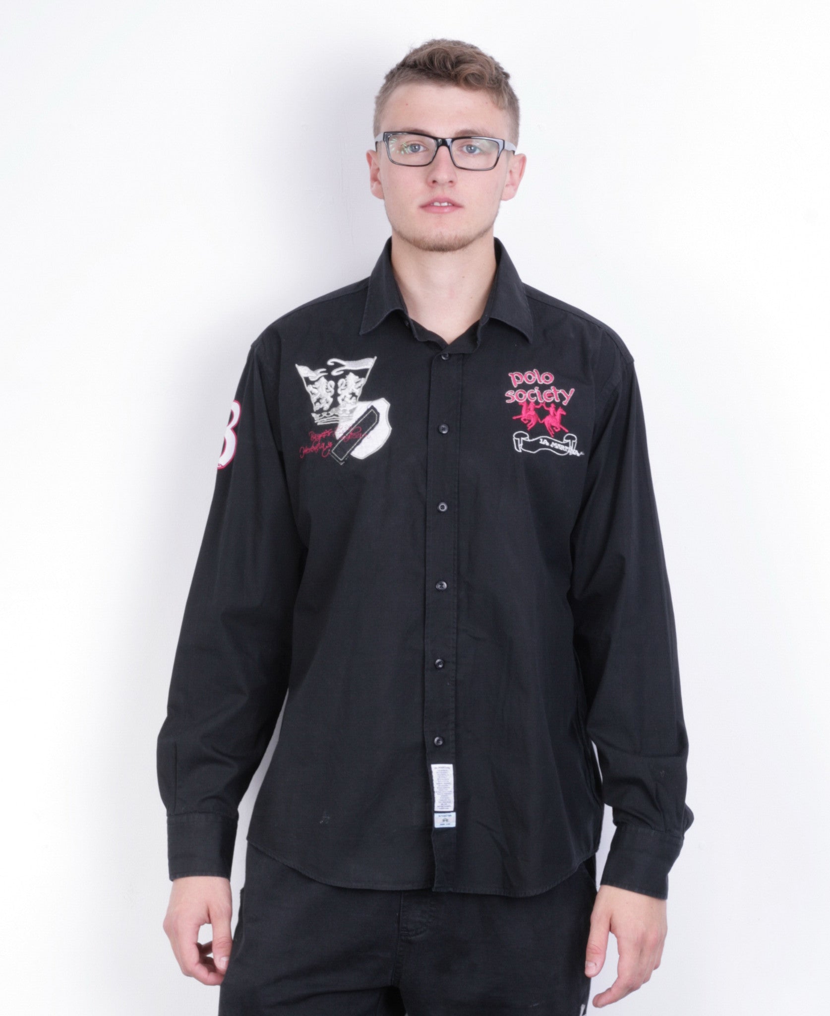 La Martina Mens 2XL Casual Shirt Black Cotton Polo Society XXL - RetrospectClothes