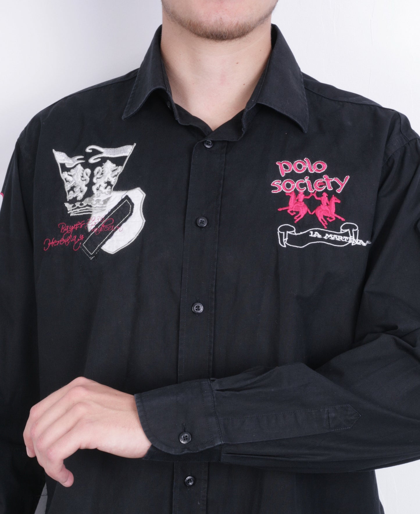 La Martina Mens 2XL Casual Shirt Black Cotton Polo Society XXL - RetrospectClothes