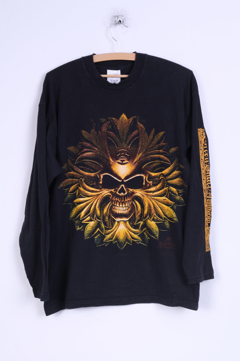 Fruit Of The Loom Mens L Long Sleeved Shirt Black Cotton Graphic Skull