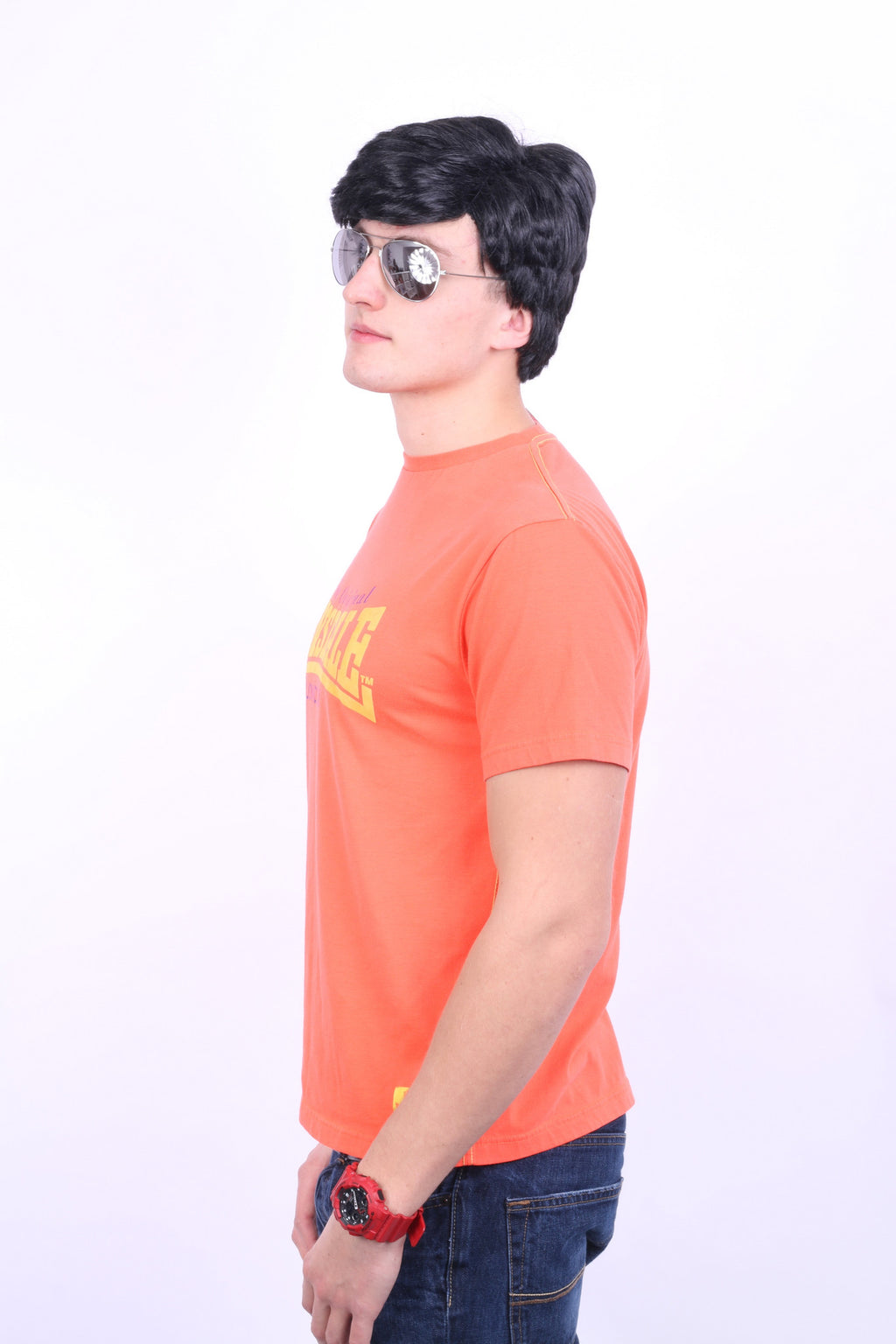 Lonsdale London Mens S T-Shirt Classic Logo Lion Orange Top Training - RetrospectClothes
