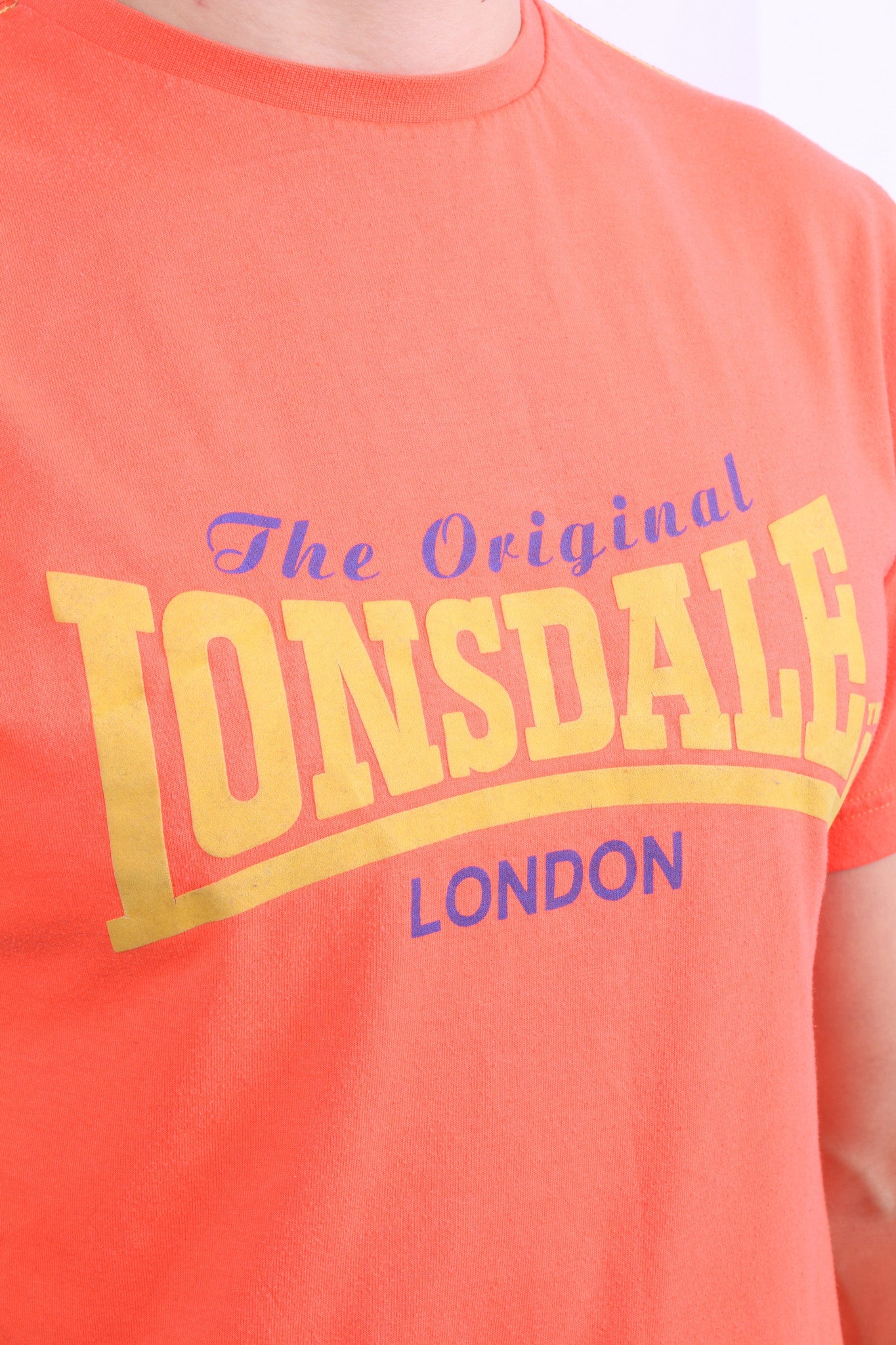 Lonsdale London Mens S T-Shirt Classic Logo Lion Orange Top Training - RetrospectClothes