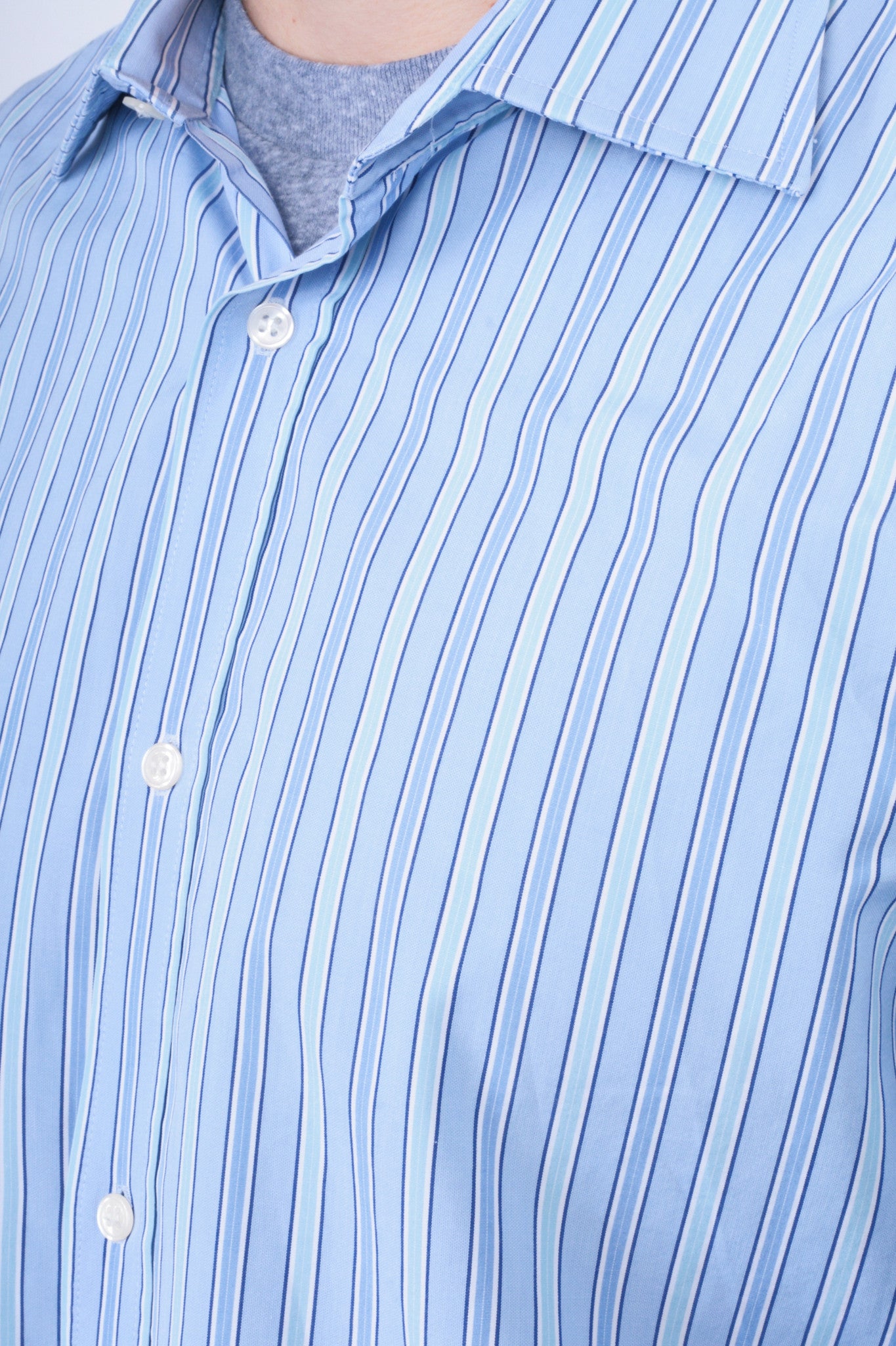 Jaeger Mens 16.5 M Formal Shirt Striped Blue Cotton Slim Fit Cufflinks - RetrospectClothes