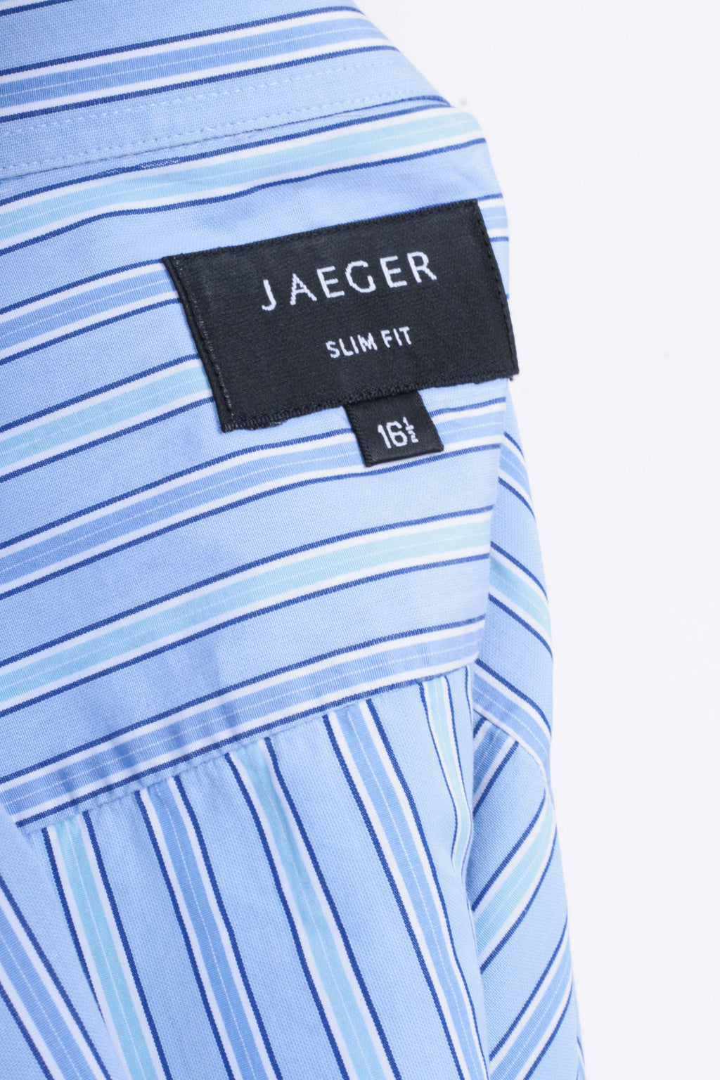 Jaeger Mens 16.5 M Formal Shirt Striped Blue Cotton Slim Fit Cufflinks - RetrospectClothes