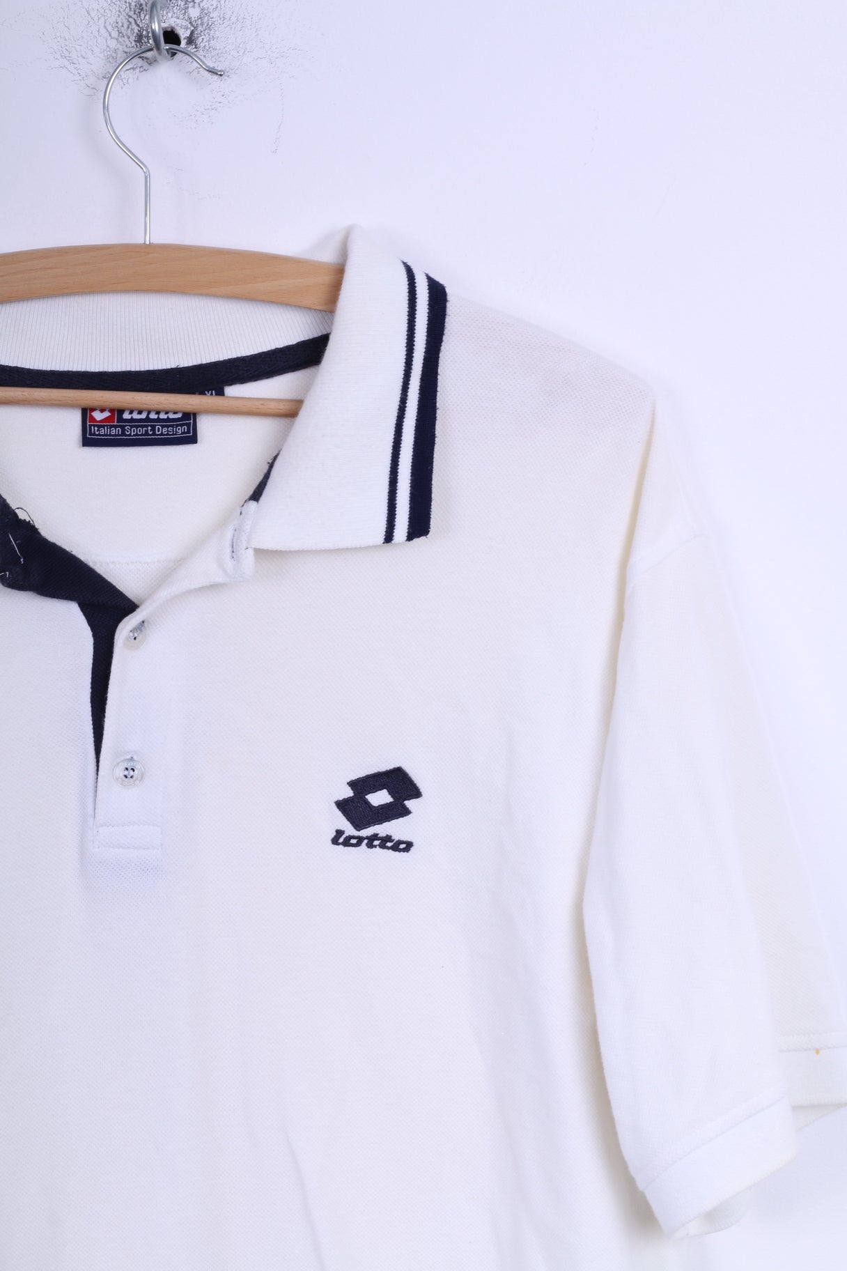 Lotto Mens XL Polo Shirt Cream Cotton Detailed Buttons Sport Top