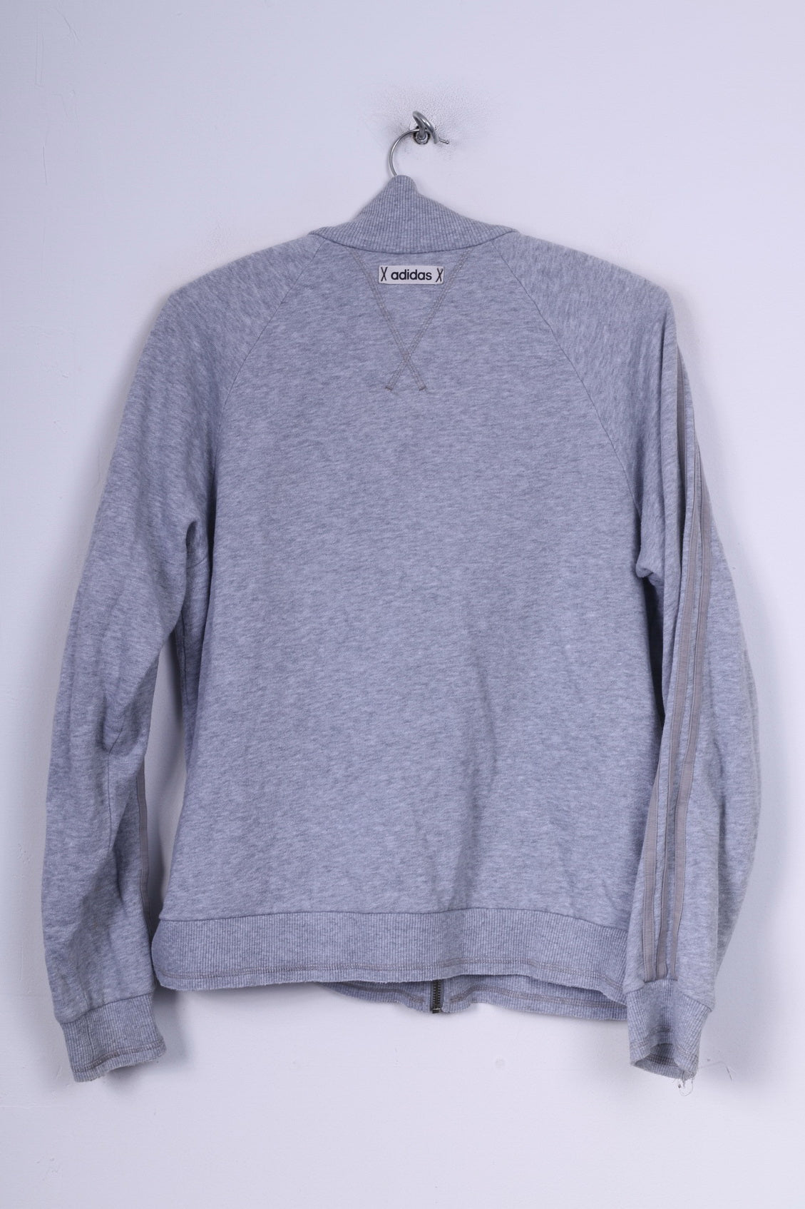 Adidas Womens 18 44 L Sweatshirt Grey Jumper Zip Up Sportswear Cotton Top