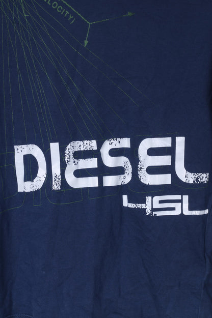 Camicia grafica Diesel da ragazzo L 14 anni Maglietta serafino in cotone a maniche lunghe blu scuro