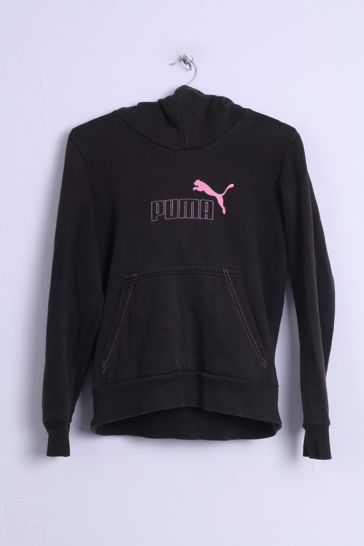 Puma Womens M Sweatshirt Black Cotton Hooded Kangaroo Pocket Top