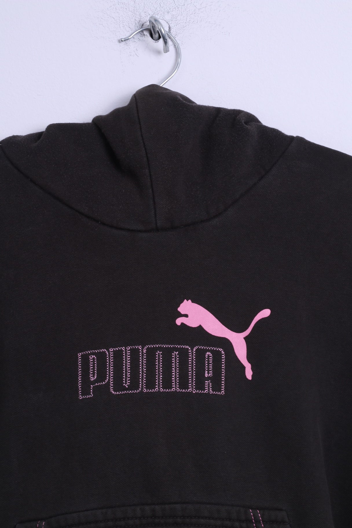 Felpa Puma da donna M Felpa in cotone nero con tasca a marsupio con cappuccio
