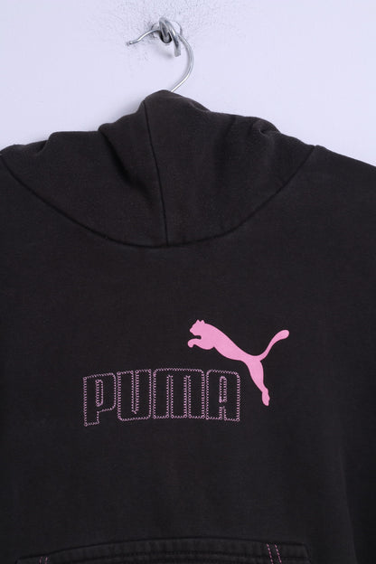 Puma Womens M Sweatshirt Black Cotton Hooded Kangaroo Pocket Top