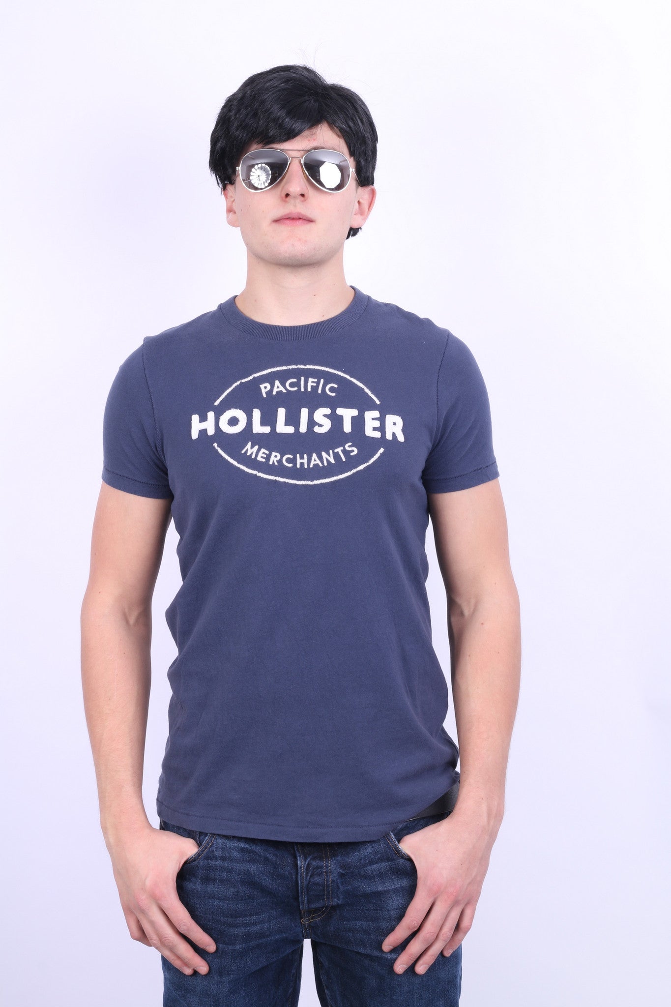 Hollister Pacific Mens M Shirt Navy Blue Short Sleeve Summer Cotton - RetrospectClothes