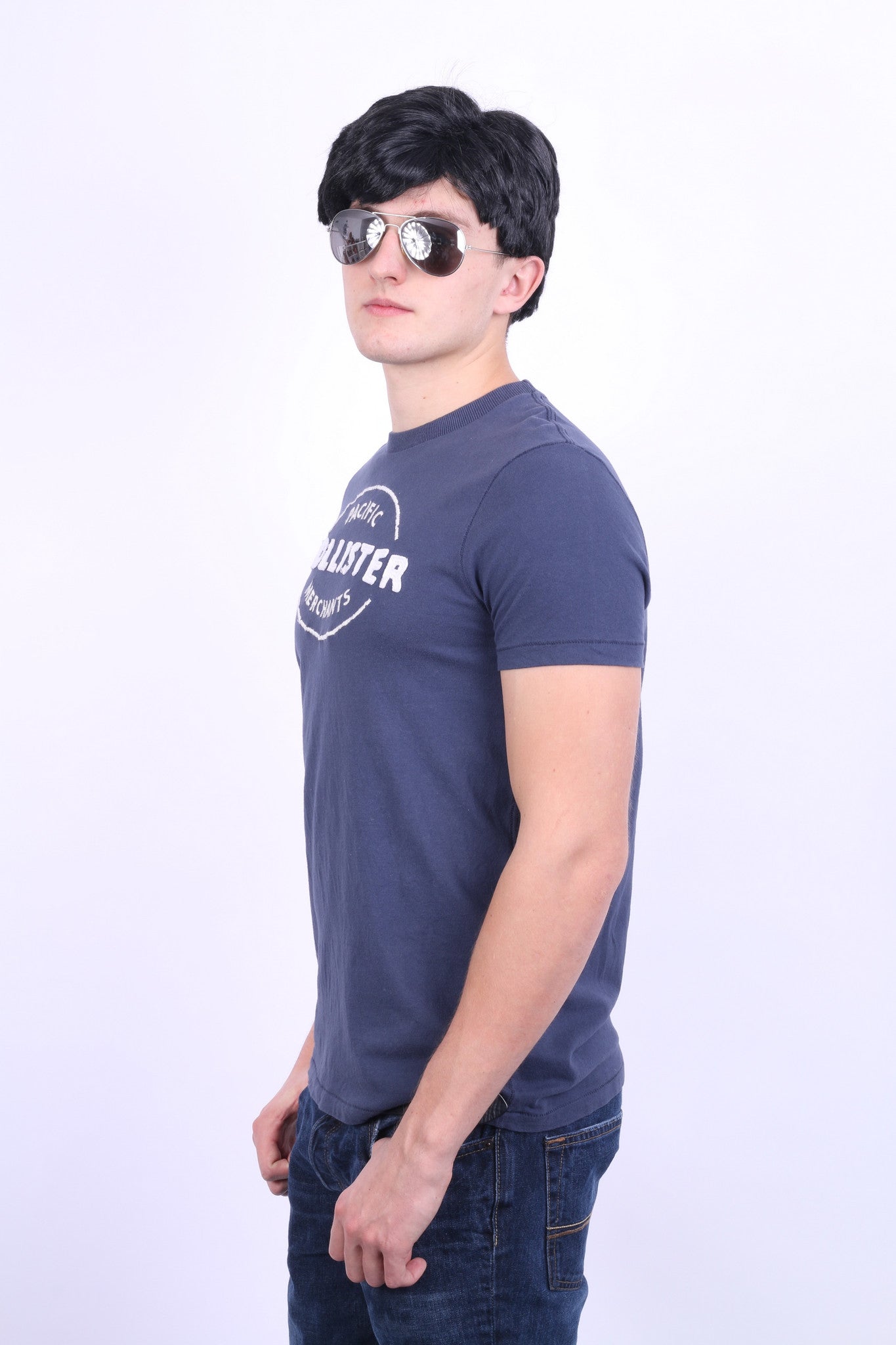 Hollister Pacific Mens M Shirt Navy Blue Short Sleeve Summer Cotton - RetrospectClothes