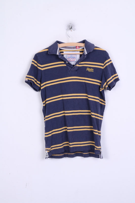 Superdry Mens S Polo Shirt Blue Striped Cotton Short Sleeve