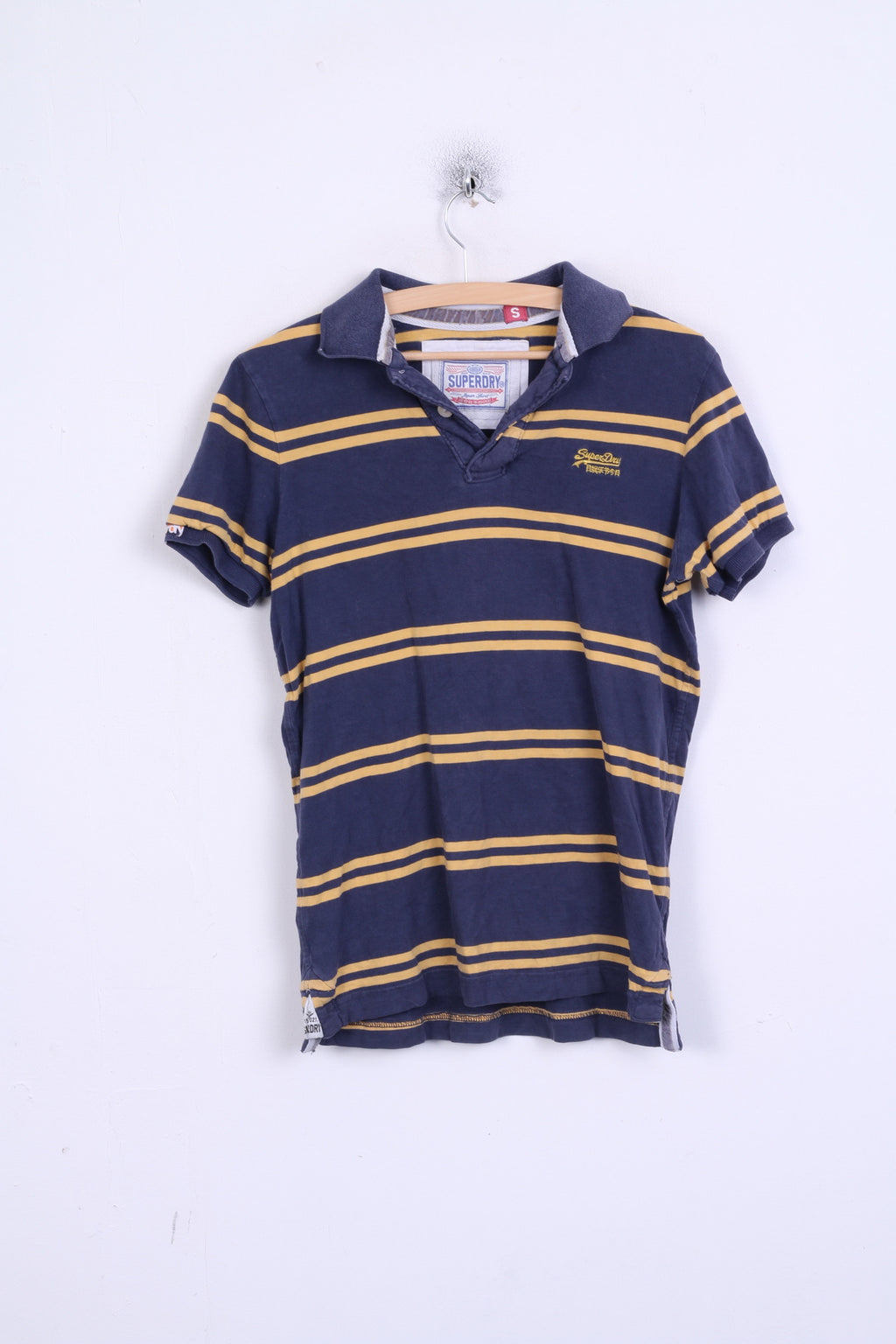 Superdry Polo S Homme Bleu Rayé Coton Manches Courtes