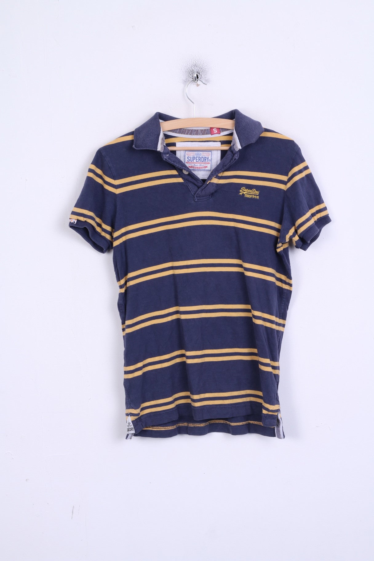Superdry Polo S Homme Bleu Rayé Coton Manches Courtes