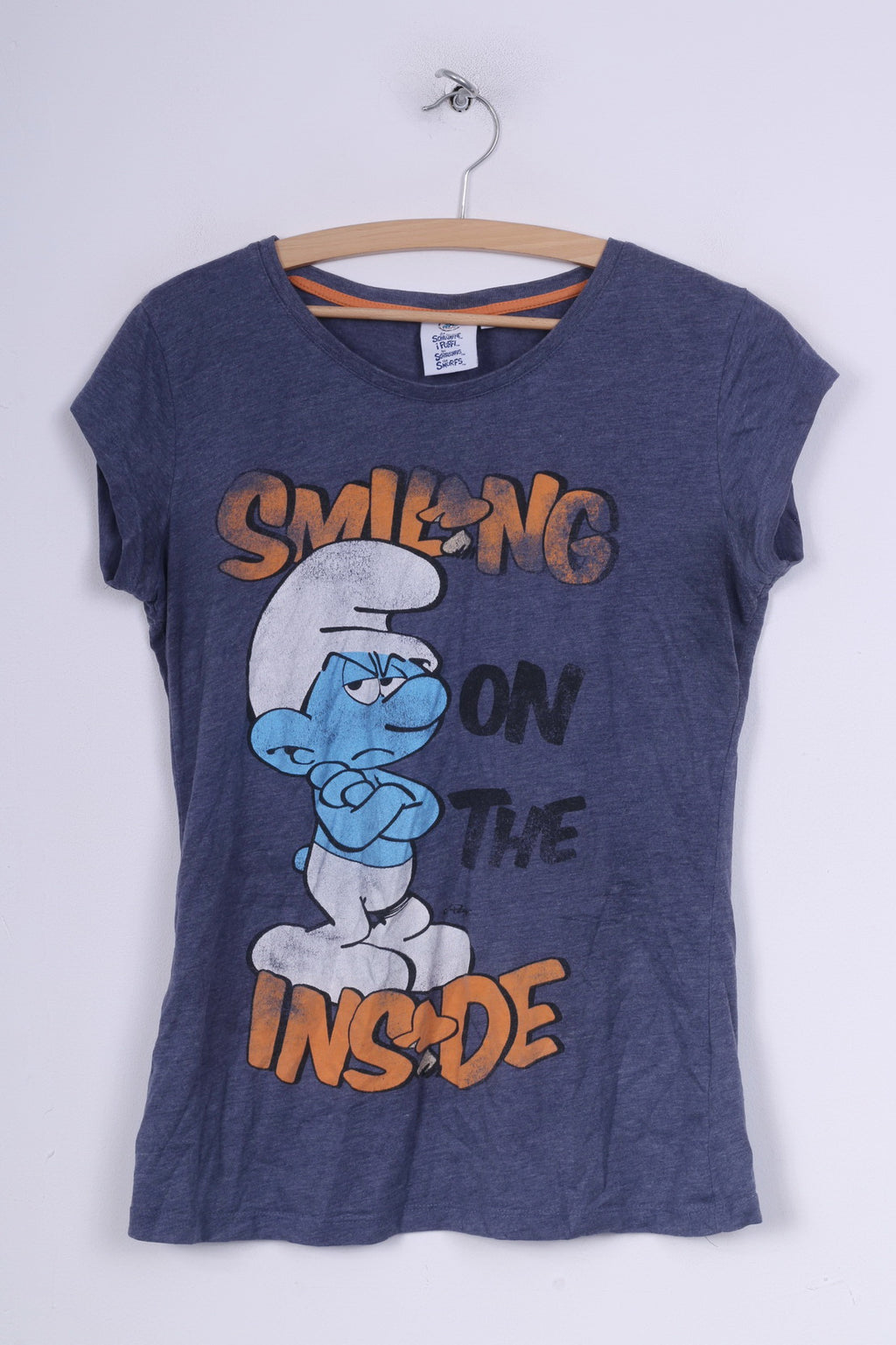 Smiling On The Inside Womens 14 L Shirt Graphic  Smurfs Blue Cotton